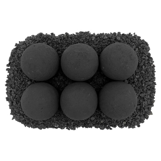 4" Matte Black Lite Stone Fire Balls - Set of 6