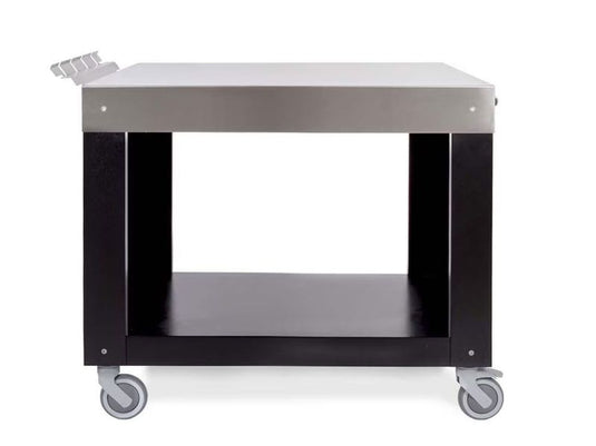 Alfa 28 inch stainless steel multi functional base and prep station in silver black with wheels and storage compartment