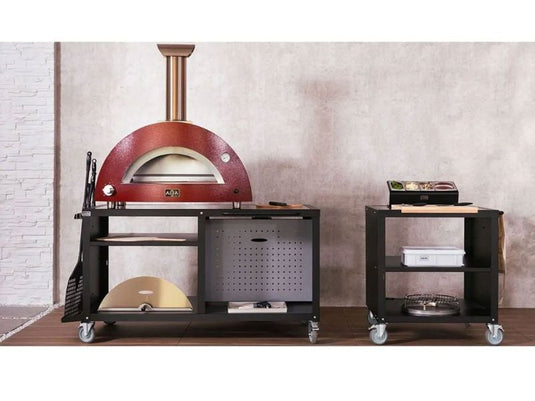 Alfa Cooking Station 80 stainless steel countertop outdoor pizza oven cart with wheels and storage