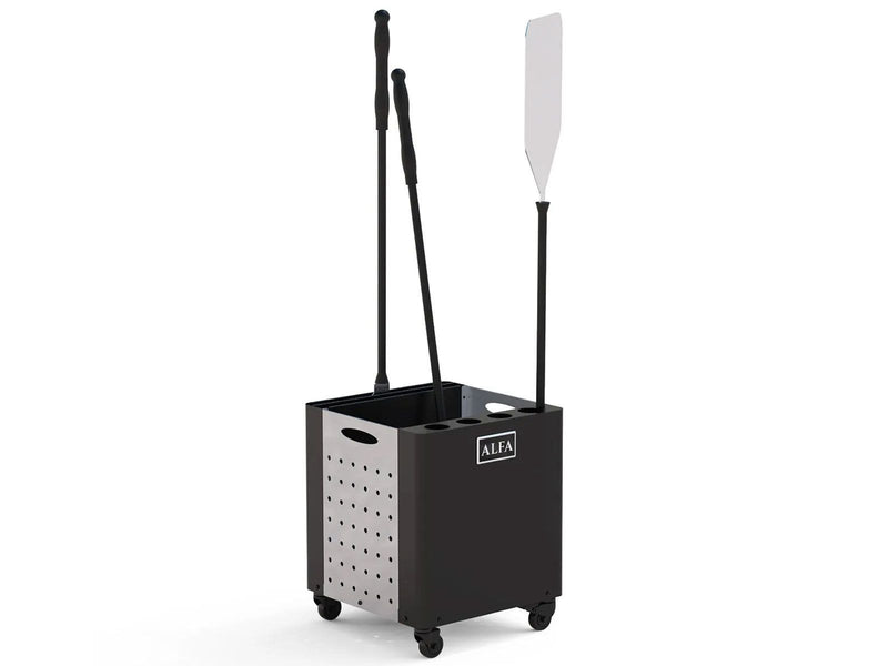 Load image into Gallery viewer, Alfa Dado Peel Holder stainless steel storage unit for pizza peels wood and accessories with wheels
