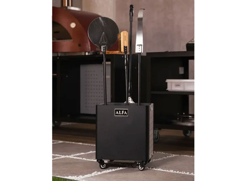 Load image into Gallery viewer, Alfa Dado Peel Holder stainless steel storage unit for pizza peels wood and accessories with wheels
