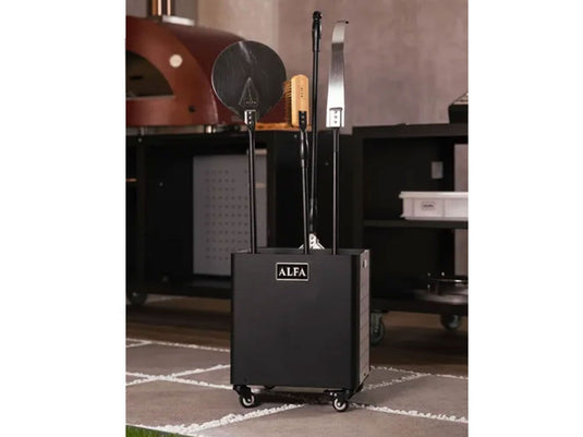 Alfa Dado Peel Holder stainless steel storage unit for pizza peels wood and accessories with wheels