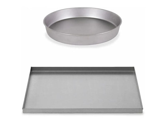 Alfa Forni 2 piece baking tray set rectangular and round trays for pizza oven baking and roasting