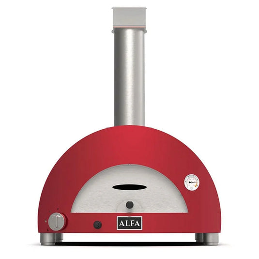 Alfa Moderno 1 gas pizza oven available in Ruby Red and Anthracite Gray for natural gas or liquid propane outdoor cooking