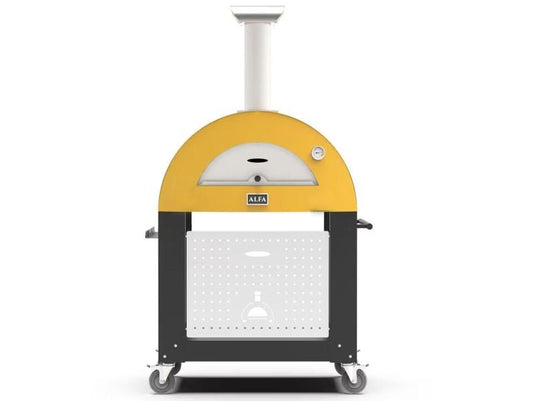 Alfa Moderno 2 Pizze 38 inch wood fired pizza oven with base in fire yellow