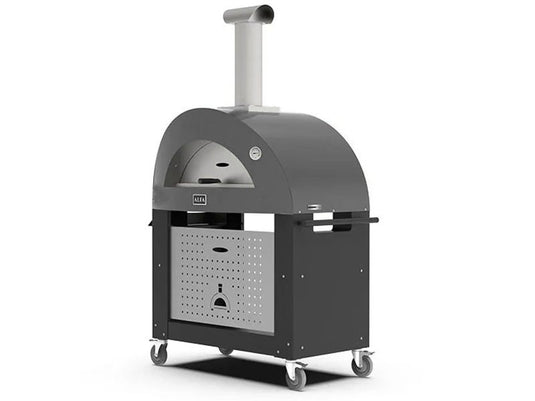 Alfa Moderno 3 Pizze 43 inch gas pizza oven with base in anthracite grey freestanding outdoor pizza oven