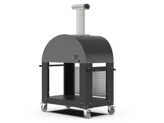 Alfa Moderno 3 Pizze 43 inch gas pizza oven with base in anthracite grey freestanding outdoor pizza oven