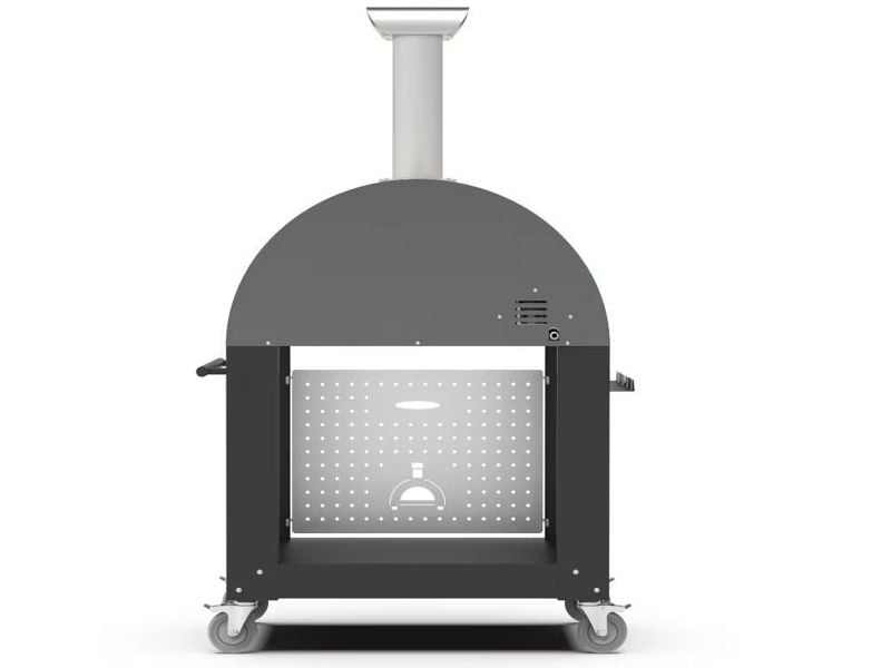 Load image into Gallery viewer, Alfa Moderno 3 Pizze wood fired pizza oven with base in anthracite grey outdoor kitchen
