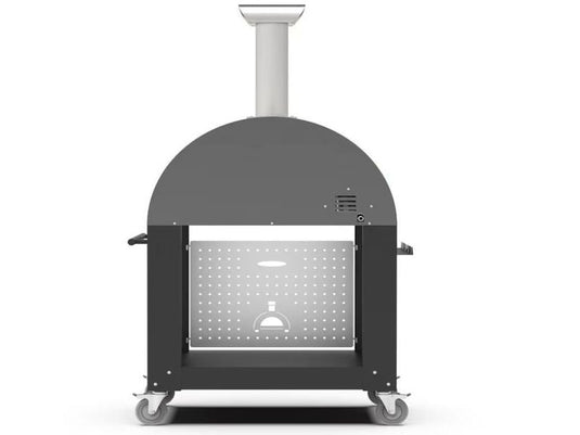 Alfa Moderno 3 Pizze wood fired pizza oven with base in anthracite grey outdoor kitchen