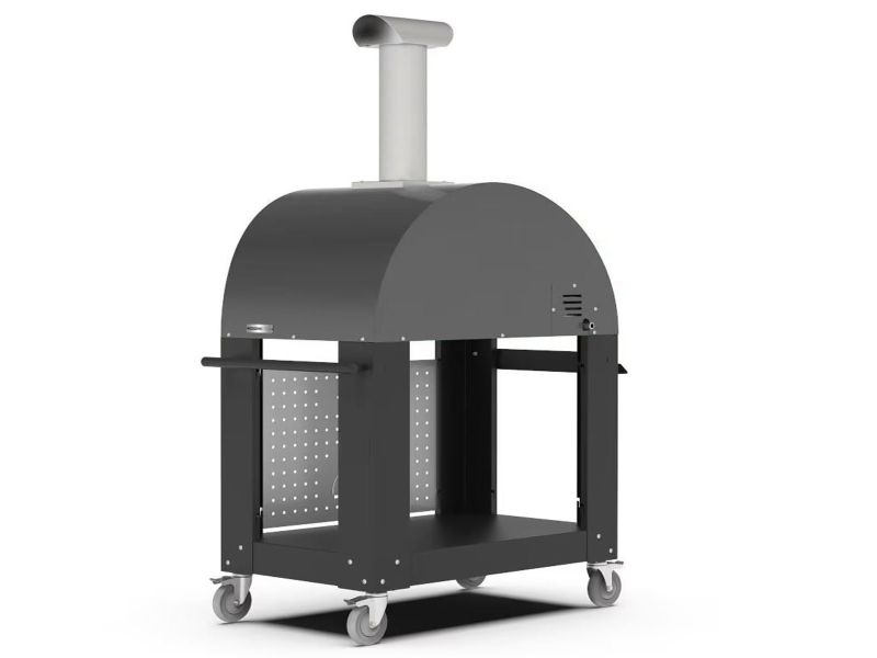 Load image into Gallery viewer, Alfa Moderno 3 Pizze wood fired pizza oven with base in anthracite grey outdoor kitchen
