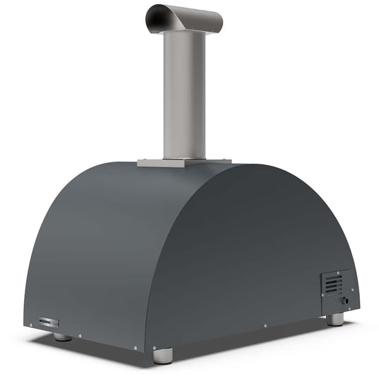 Alfa Moderno 3 Pizze gas pizza oven in anthracite grey countertop outdoor pizza oven