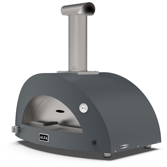 Alfa Moderno 3 Pizze gas pizza oven in anthracite grey countertop outdoor pizza oven
