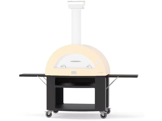 Alfa Oven Base for 5 Pizze in wrinkle black with locking caster wheels retractable shelves and storage compartment