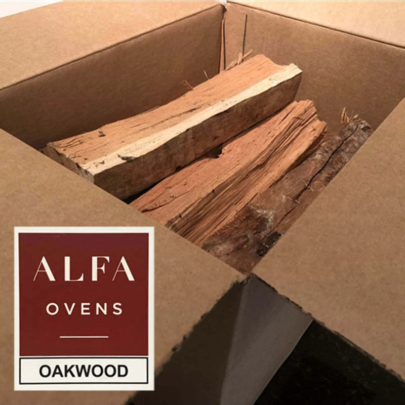 Load image into Gallery viewer, Alfa Ovens Oakwood Logs 15 lb box of seasoned cooking wood for pizza ovens and outdoor wood-fired cooking

