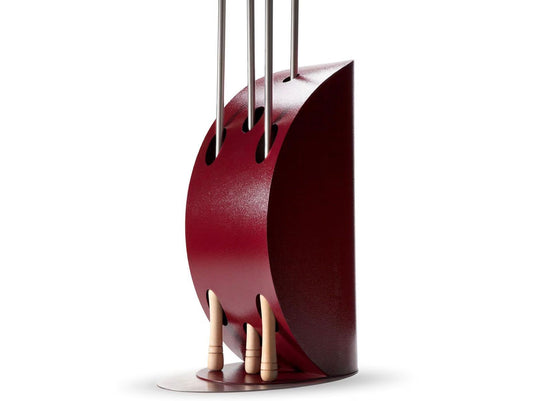 Alfa Vela Pizza Peel Holder in ruby red stainless steel design for indoor and outdoor pizza peel storage