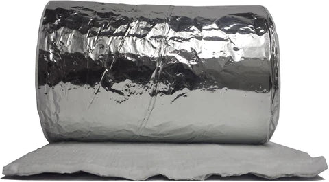 Aluminum wraps for chimney liners in 24 and 30 inch widths with 1/4 and 1/2 inch thickness for 1 inch or zero clearance installation