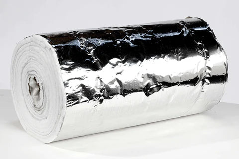 Aluminum wraps for chimney liners in 24 and 30 inch widths with 1/4 and 1/2 inch thickness for 1 inch or zero clearance installation