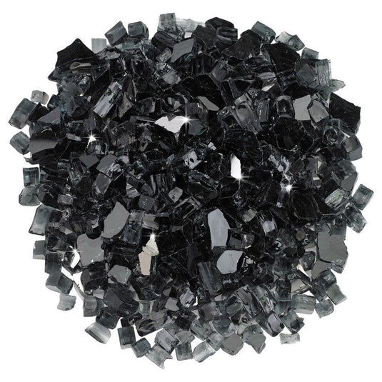 American Fire Products 1/2 inch Black reflective fire glass with deep black mirror finish for outdoor fire pits and fireplaces