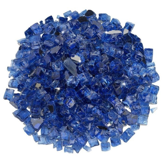 American Fire Products 1/2 inch Cobalt reflective fire glass with sapphire blue mirror finish for fire pits and fireplaces