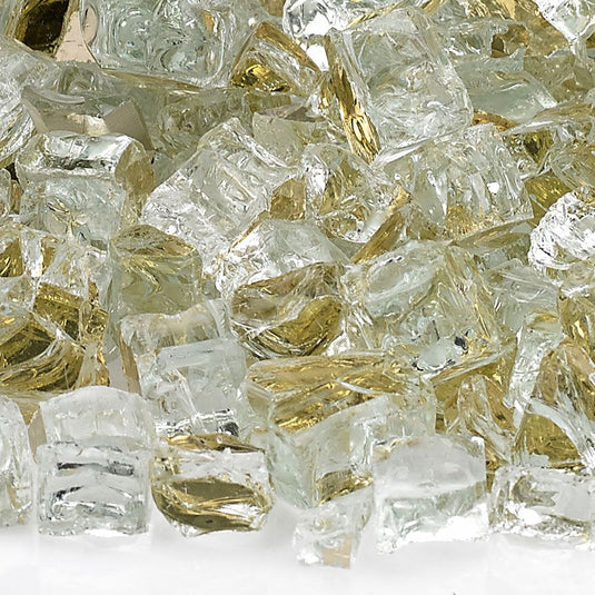 American Fire Products 1/2 inch Gold reflective fire glass pieces with shimmering champagne gold mirror finish