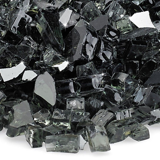 American Fire Products 1/4 inch Black reflective fire glass pieces with deep glossy black reflective finish for gas fire features