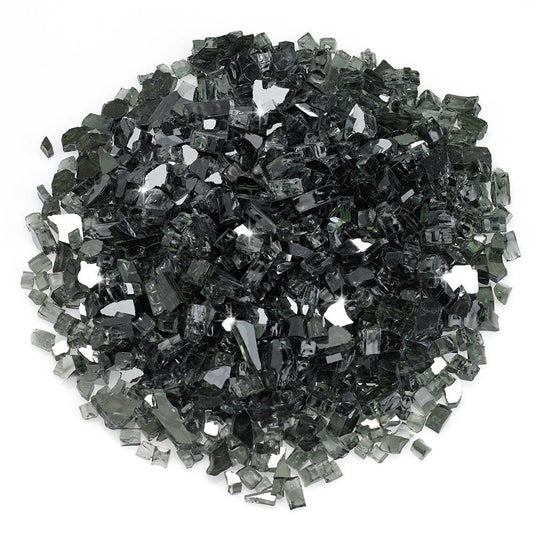 American Fire Products 1/4 inch Black reflective fire glass with glossy obsidian mirror finish for outdoor fire pits and fireplaces