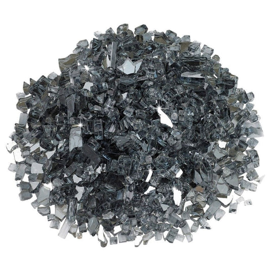 American Fire Products 1/4 inch Gray reflective fire glass with smoky gray mirror finish for outdoor fire pits and fireplaces