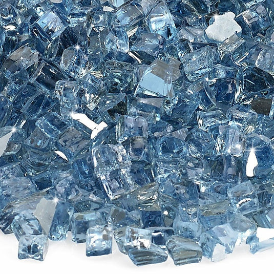 American Fire Products 1/4 inch Pacific Blue reflective fire glass pieces with vibrant blue mirror finish for gas fire features