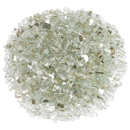American Fire Products 1/4 inch Platinum reflective fire glass with brilliant silver mirror finish for outdoor fire pits and fireplaces