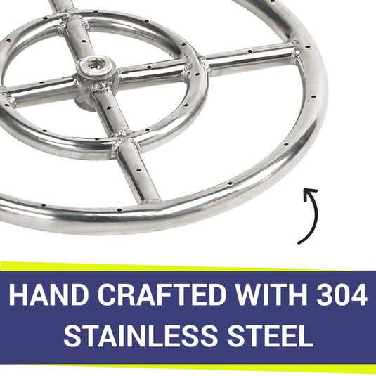 American Fire Products 12 inch double-ring stainless steel fire pit burner with 304 stainless steel construction and 1/2 inch center inlet