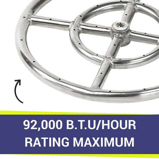 American Fire Products 12 inch double-ring stainless steel fire pit burner with up to 92,000 BTU/hour maximum heat output