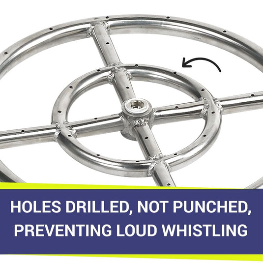 American Fire Products 12 inch double-ring stainless steel fire pit burner with drilled burner holes that prevent loud whistling for quiet, consistent flames