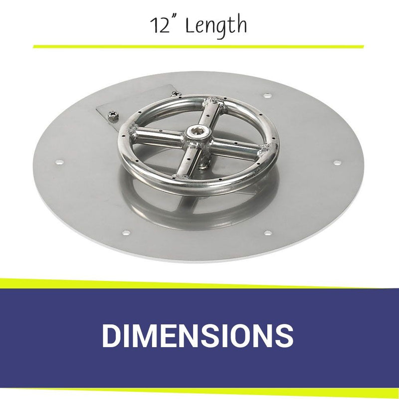 Load image into Gallery viewer, Dimensions of American Fire Products 12 Inch Round Stainless Steel Flat Burner Pan with 6 Inch Stainless Steel Ring Burner
