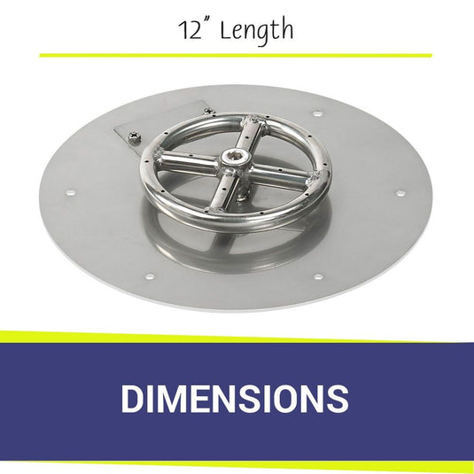 Dimensions of American Fire Products 12 Inch Round Stainless Steel Flat Burner Pan with 6 Inch Stainless Steel Ring Burner