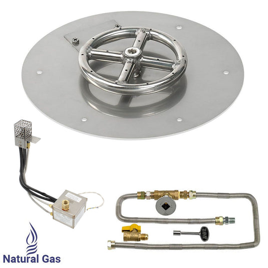 Alt Text:
American Fire Products 12 Inch Round Stainless Steel Flat Pan with AWEIS Electronic Ignition System and 6 Inch Ring Burner for Natural Gas Fire Pits