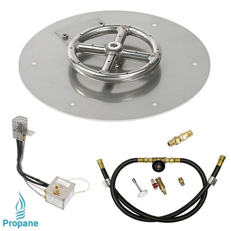 Load image into Gallery viewer, Alt Text:
American Fire Products 12 Inch Round Stainless Steel Flat Pan with AWEIS Electronic Ignition System and 6 Inch Ring Burner for Whole House Propane Fire Pits
