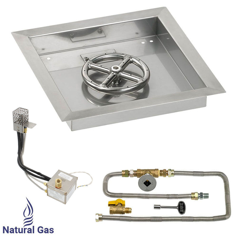 Load image into Gallery viewer, American Fire Products 12 Inch Square Stainless Steel Drop-In Pan with 6 Inch Ring Burner and AWEIS Electronic Ignition System for Natural Gas Fire Pits
