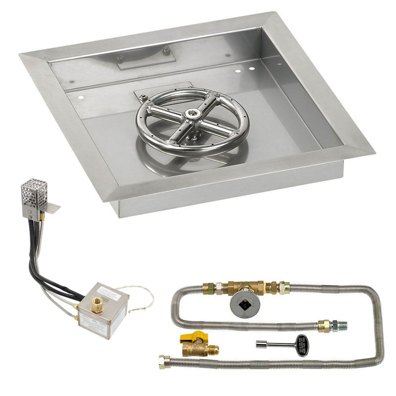 Load image into Gallery viewer, American Fire Products 12 Inch Square Stainless Steel Drop-In Pan with 6 Inch Ring Burner and AWEIS Electronic Ignition System for Natural Gas Fire Pits
