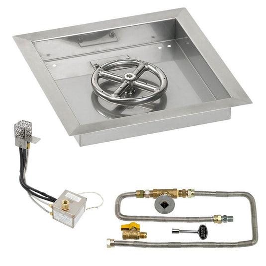 American Fire Products 12 Inch Square Stainless Steel Drop-In Pan with 6 Inch Ring Burner and AWEIS Electronic Ignition System for Natural Gas Fire Pits