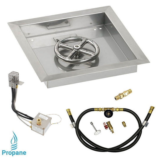 American Fire Products 12 Inch Square Stainless Steel Drop-In Pan with 6 Inch Ring Burner and AWEIS Electronic Ignition System for Whole House Propane Fire Pits