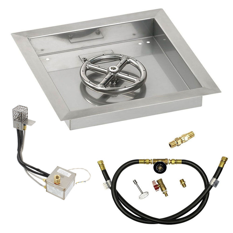 Load image into Gallery viewer, American Fire Products 12 Inch Square Stainless Steel Drop-In Pan with 6 Inch Ring Burner and AWEIS Electronic Ignition System for Whole House Propane Fire Pits

