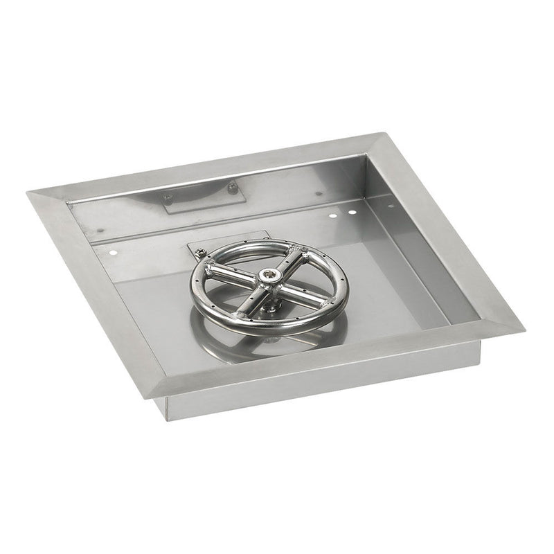 Load image into Gallery viewer, American Fire Products 12 inch square stainless steel drop-in fire pit pan with 6 inch stainless steel fire pit ring burner for custom outdoor fire pits
