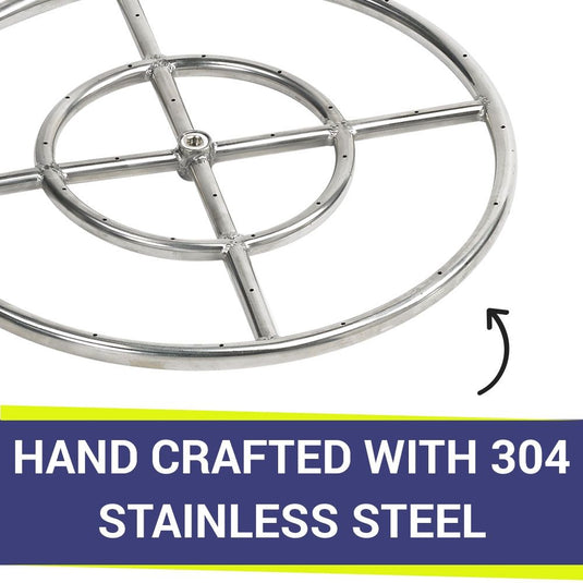 American Fire Products 18 inch double-ring stainless steel fire pit burner with 304 stainless steel construction and 1/2 inch center inlet