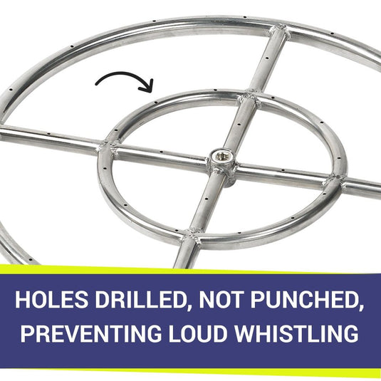American Fire Products 18 inch double-ring stainless steel fire pit burner with drilled burner holes that prevent loud whistling for quiet, consistent flames