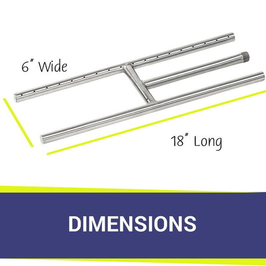 American Fire Products 18 inch stainless steel H-style burner dimensions and specifications for natural gas fire pits