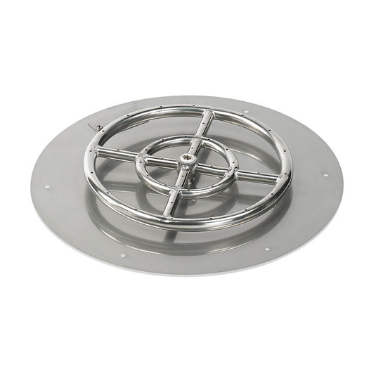 American Fire Products 18 inch round flat fire pit pan with 12 inch stainless steel ring burner for outdoor gas fire pit system