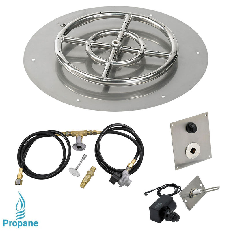 Load image into Gallery viewer, American Fire Products 18 inch round flat stainless steel fire pit pan with 12 inch ring burner and propane spark ignition kit
