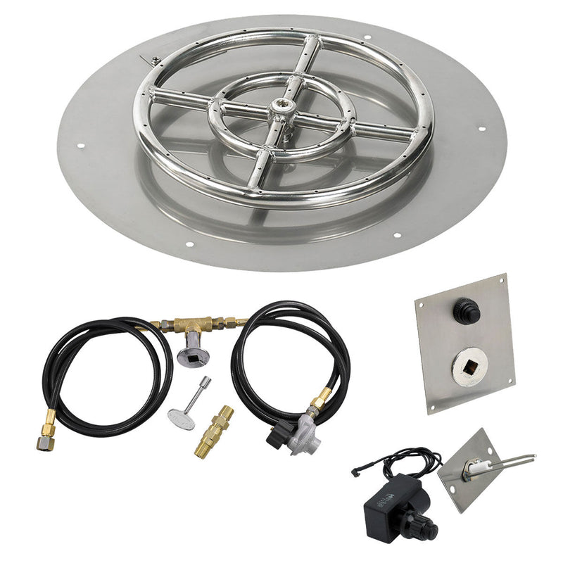 Load image into Gallery viewer, American Fire Products 18 inch round flat stainless steel fire pit pan with 12 inch ring burner and propane spark ignition kit
