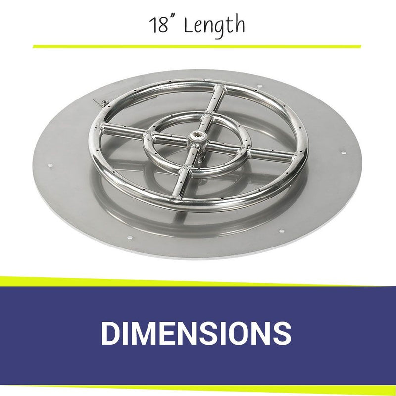 Load image into Gallery viewer, Dimensions of American Fire Products 18 Inch Round Stainless Steel Flat Burner Pan with 12 Inch Stainless Steel Ring Burner
