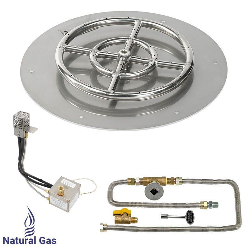 Load image into Gallery viewer, American Fire Products 18 Inch Round Stainless Steel Flat Pan with AWEIS Electronic Ignition System and 12 Inch Ring Burner for Natural Gas Fire Pits
